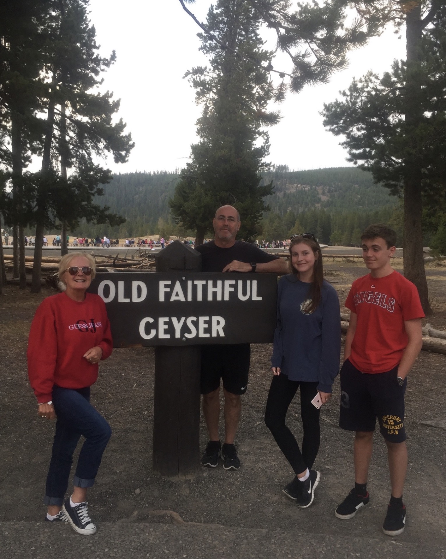 The Bell family at Old Faithful Geyser — Angela, Dan, Lauren and Danny