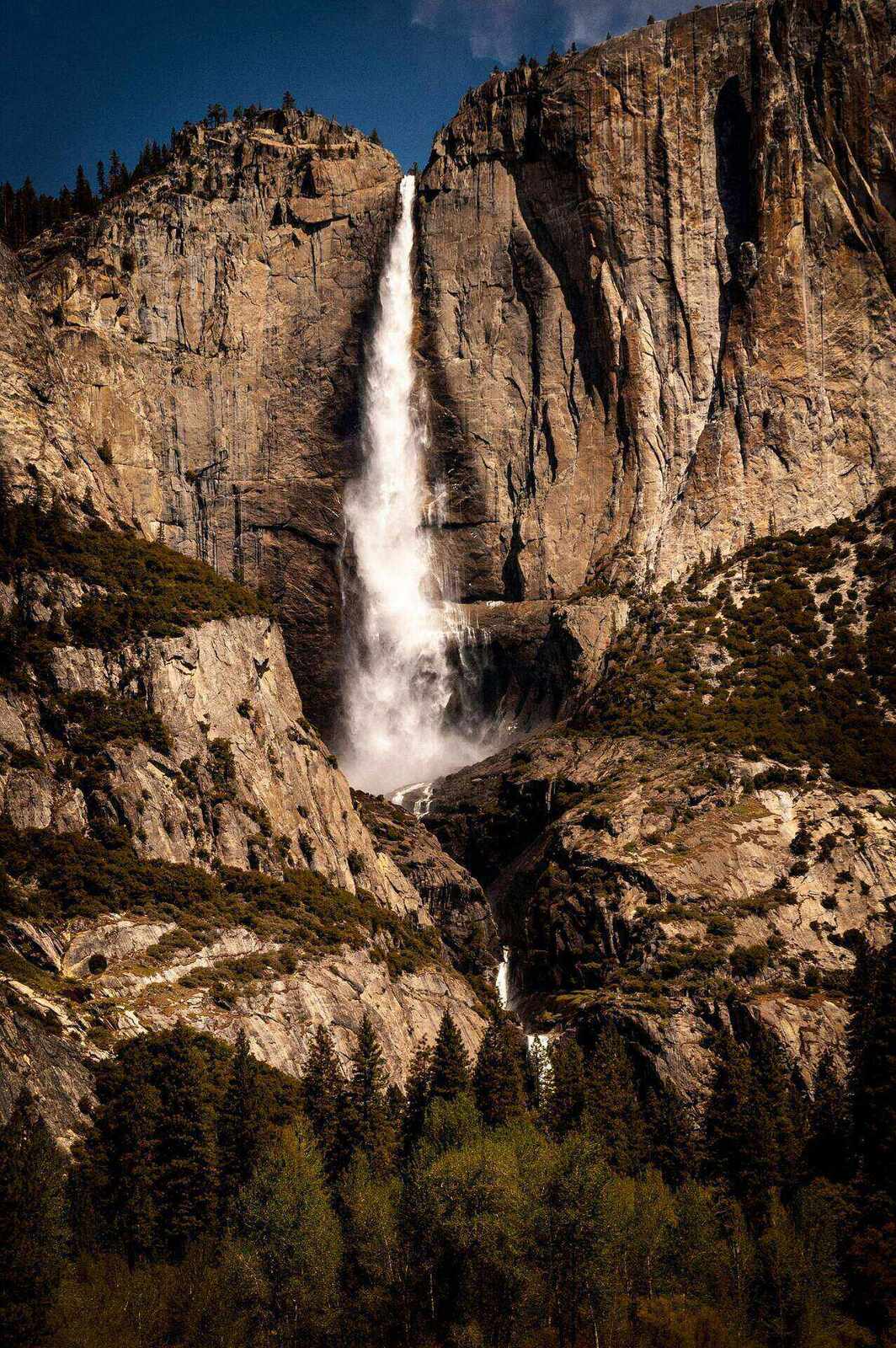 Yosemite Falls cascading down the granite cliff face