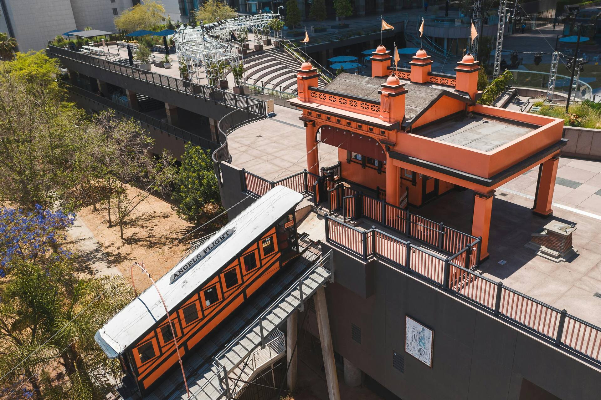 Aerial view of the Angels Flight funicular railway in downtown Los Angeles
